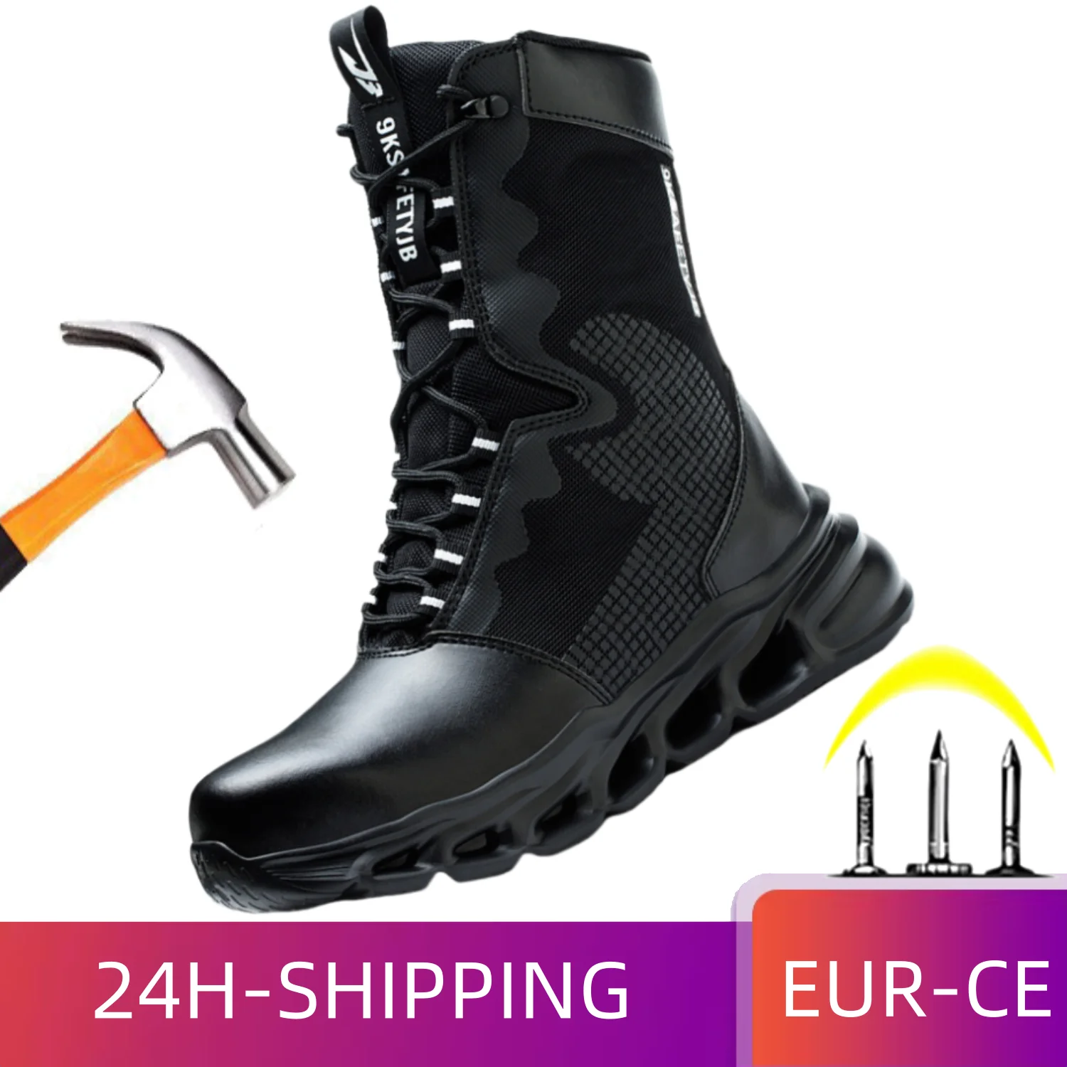 Comfortable High Top Steel Toe Shoes for Men Lightweight Steel Toe Sneakers Indestructible Work Boots Construction Safety Shoes