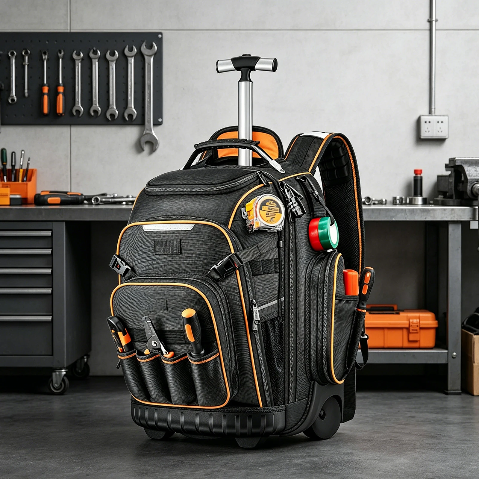 Tool Backpack USB Charging Port Electrician Backpack with Wheels Rolling Electrician Bag for Electrician Construction Mechanic