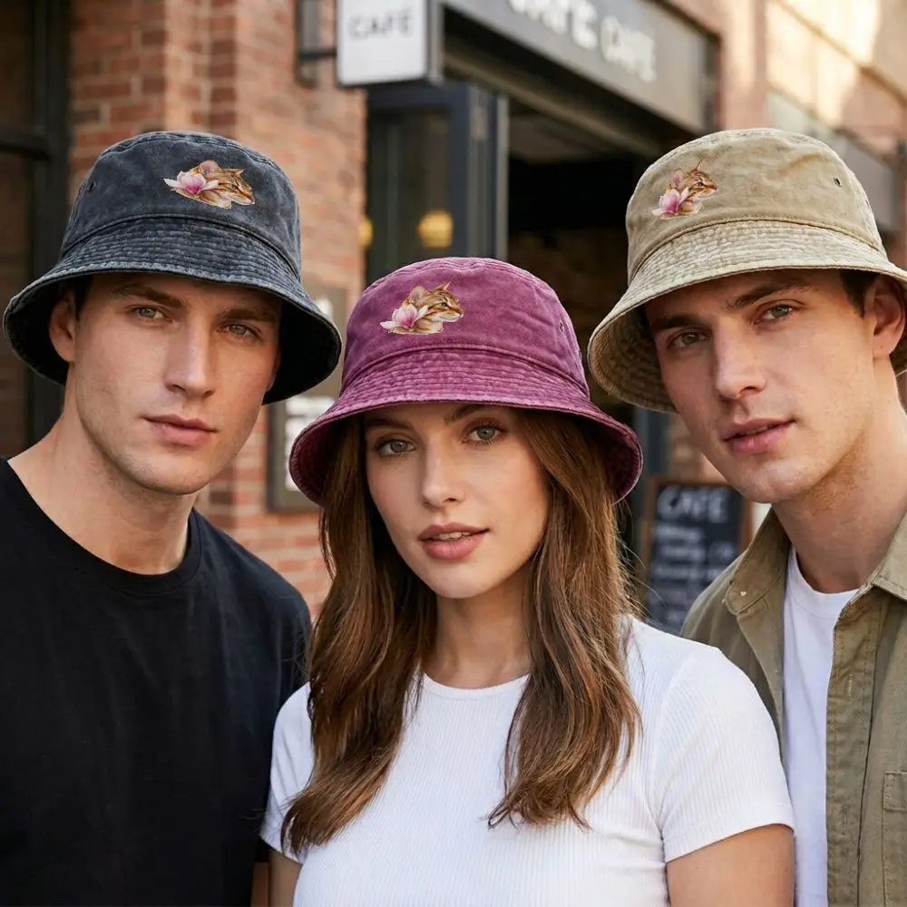 1pc Vintage-Washed--Bucket-Hat-With-Floral-Print-Unisex-Perfect-For-Outdoor-Events-And-Everyday-Wear-Comfortable-For-All-Seasons