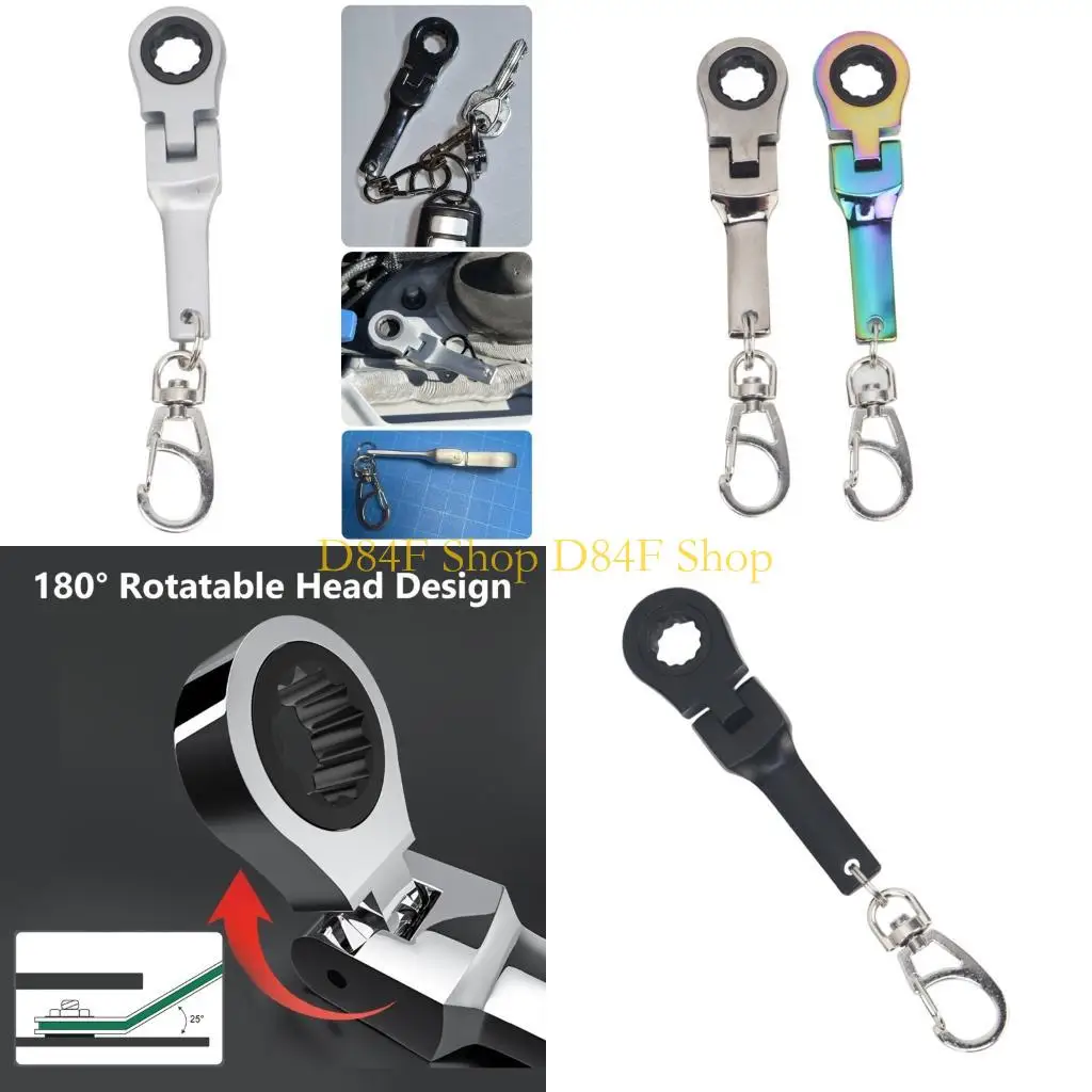 D84F Portable 10mm Ratchet Wrench Keychain with 180 Degree Rotating Head Lightweight