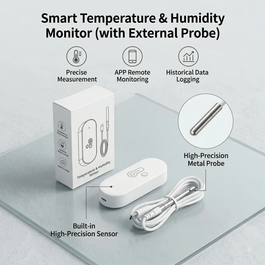 Smart Indoor Thermometer Hygrometer Monitor with External Temperature Probe