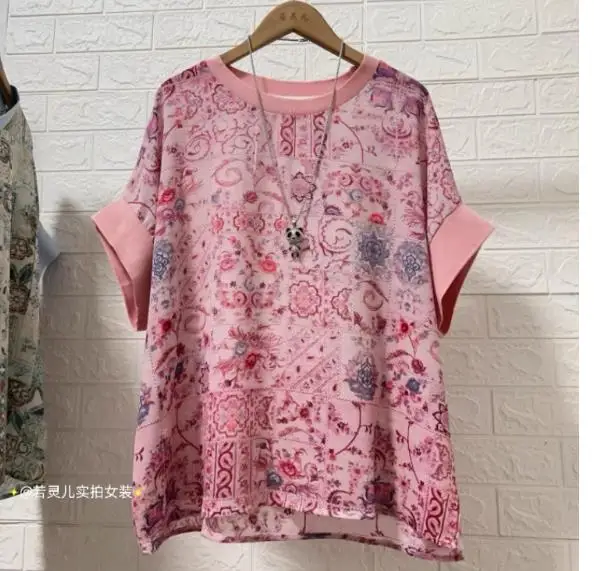 

summer Loose Women Print Blouses Short Sleeve Summer Women Print Tops Vintage Print Short Sleeve Lady Shirts Female Tops