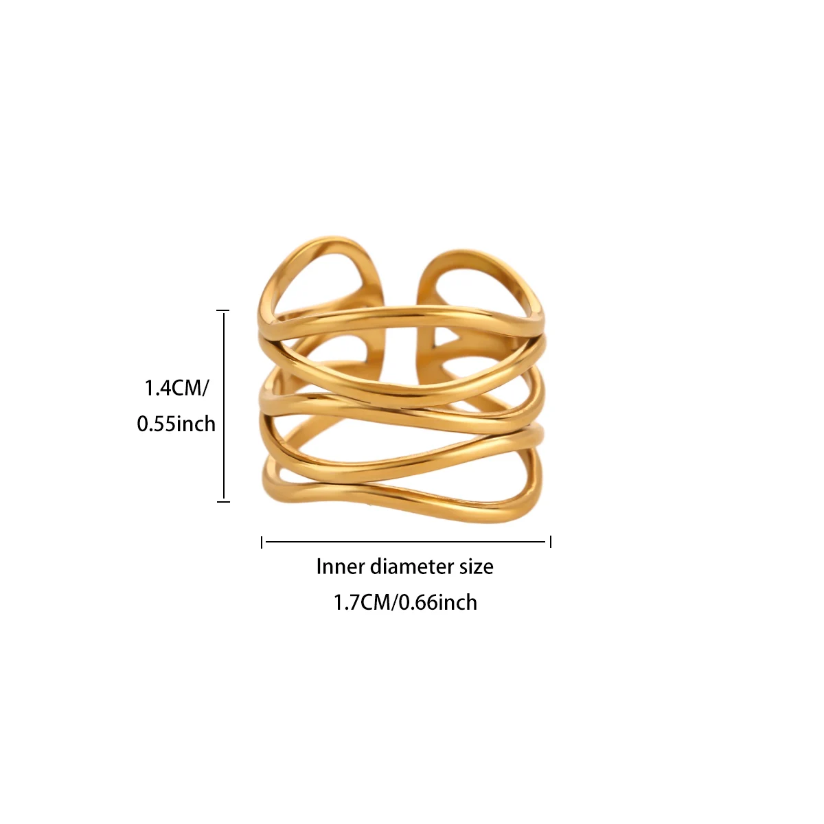 Women's Gold Plated Multi Layer Wavy Chunky Ring