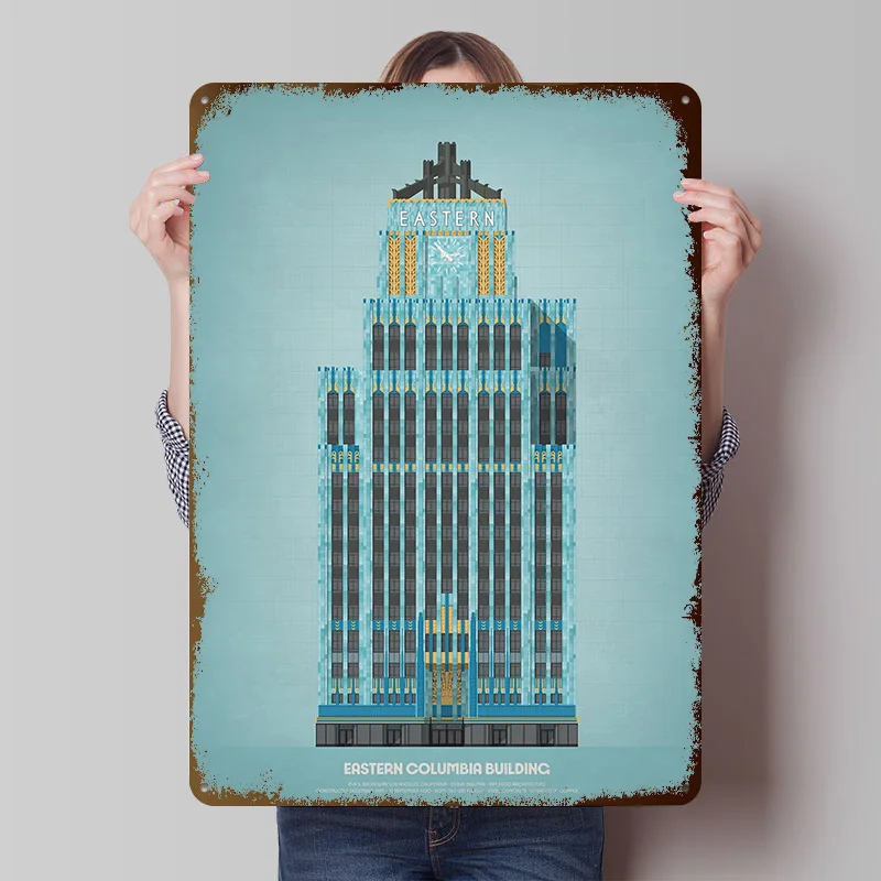 Eastern Columbia Building Metal Poster Customized Wall Art Retro Vintage Metal Signs for Man Cave Home Decorations Living Room