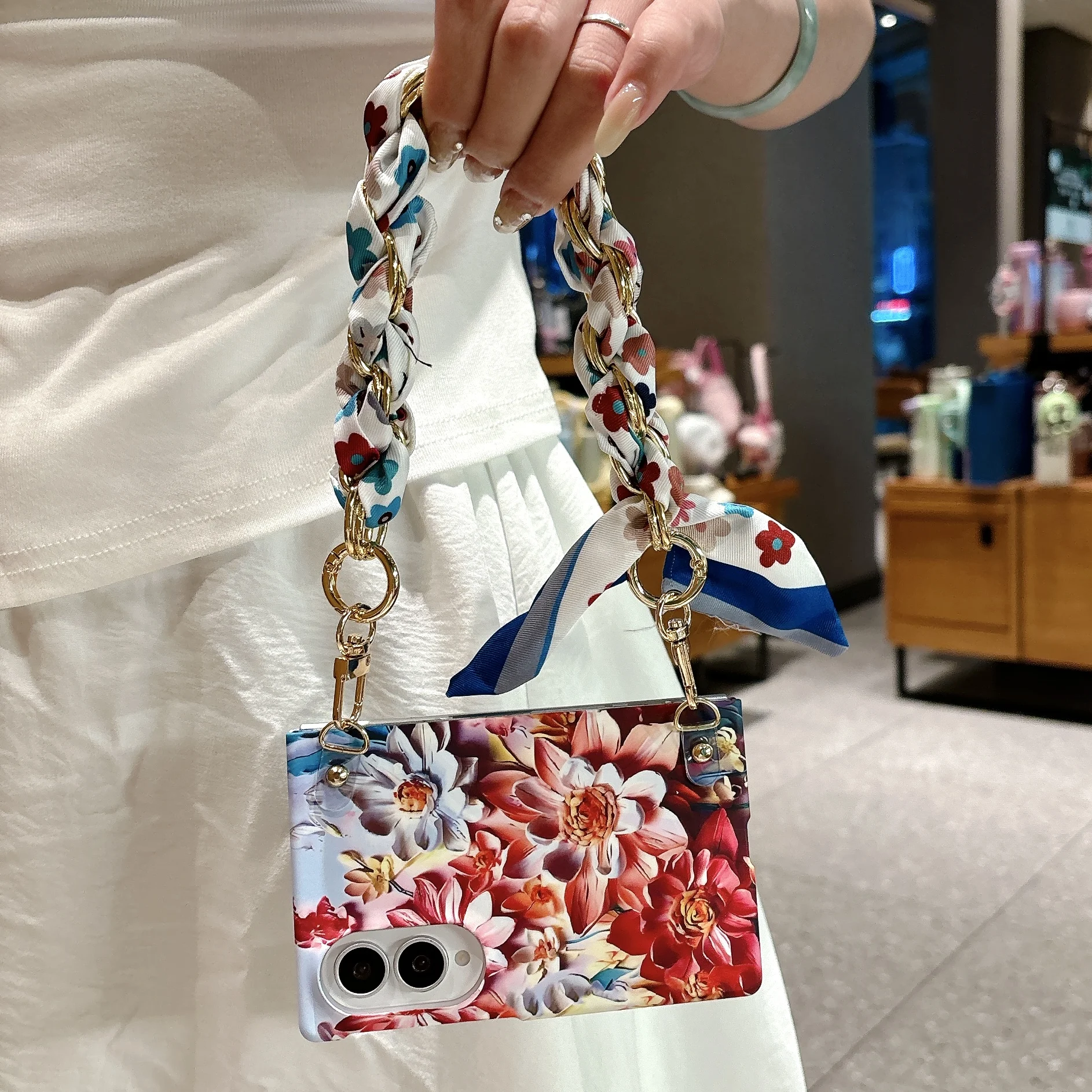 Relief Oil Painting Flower Scarf Hand Rope Phone Case for Samsung Z Fold 8 Wide Shockproof Comfortable Grip Portable Slim Cover view 5
