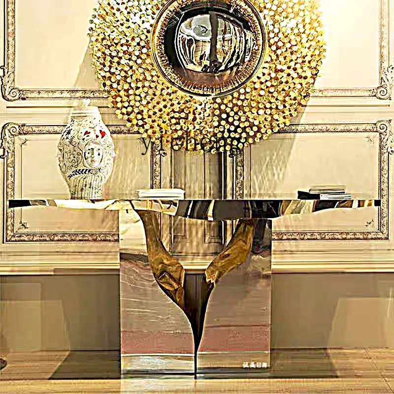 YFY light luxury villa artistic sense home against the wall strip stainless steel entrance table