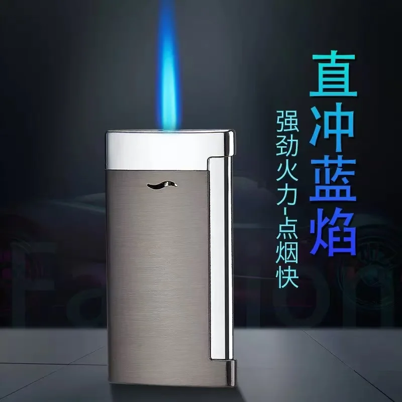 

Ultra thin side edge punching straight jet cigar lighter, inflatable pipe metal small welding gun, blue flame lighter, cigarette