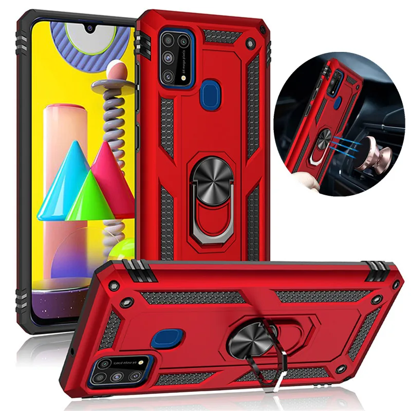 

Phone case for samsung galaxy m21 m31 m31s m51 m30s m01 core m02 m11 shockproof armor hard car magnetic finger ring stand cover