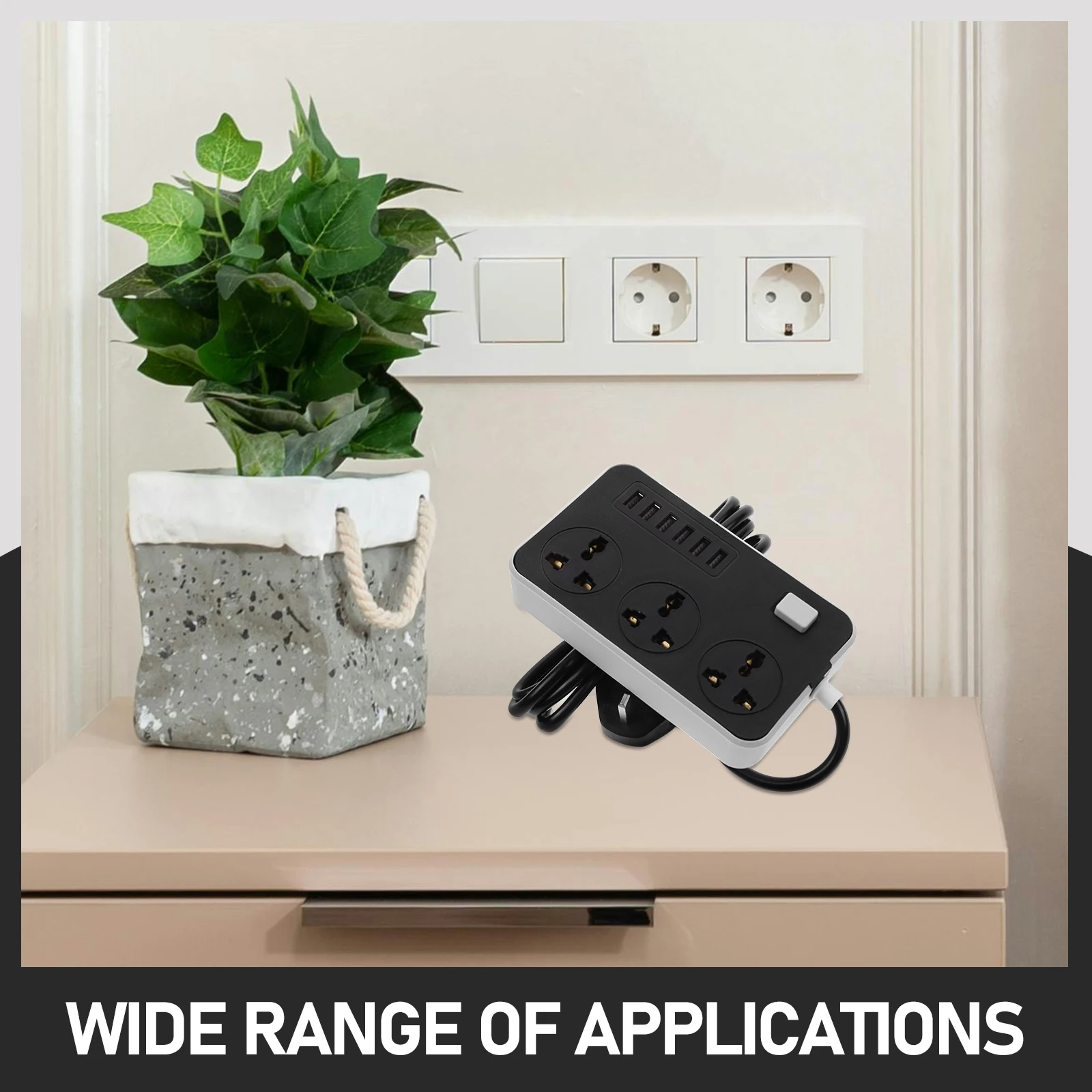 

USB Power Strip Multi-use Outlet Portable Extension Socket Board Black Tool Surge Protection Long Cable Home Office Travel Use