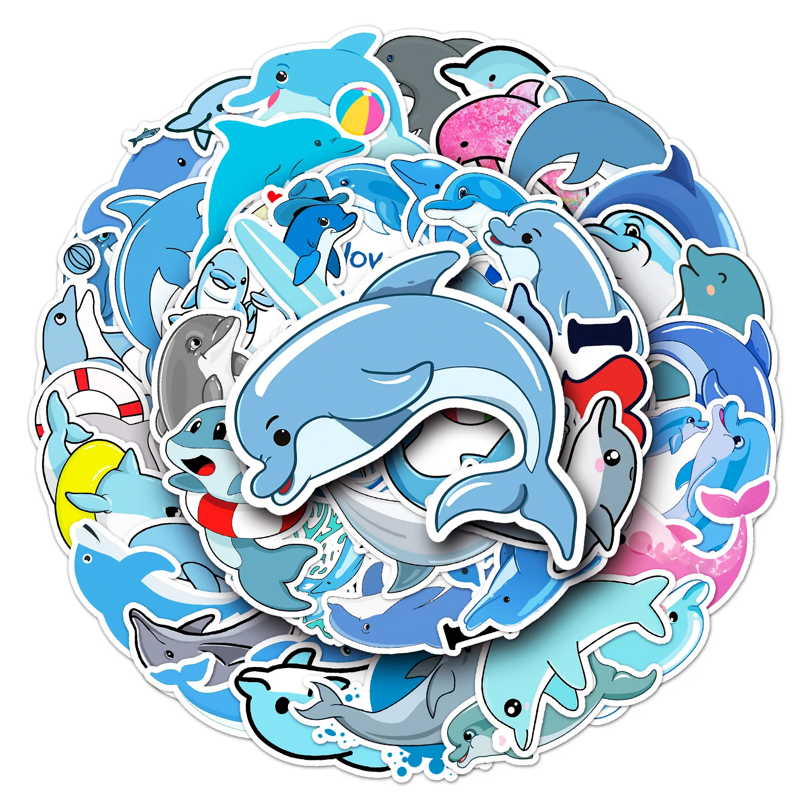 50/100Pcs INS Novelty Cartoon Cute Kawaii Dolphin Series Sticker PVC Waterproof Stickers Decals For Kids Boys Girls Toys Gifts