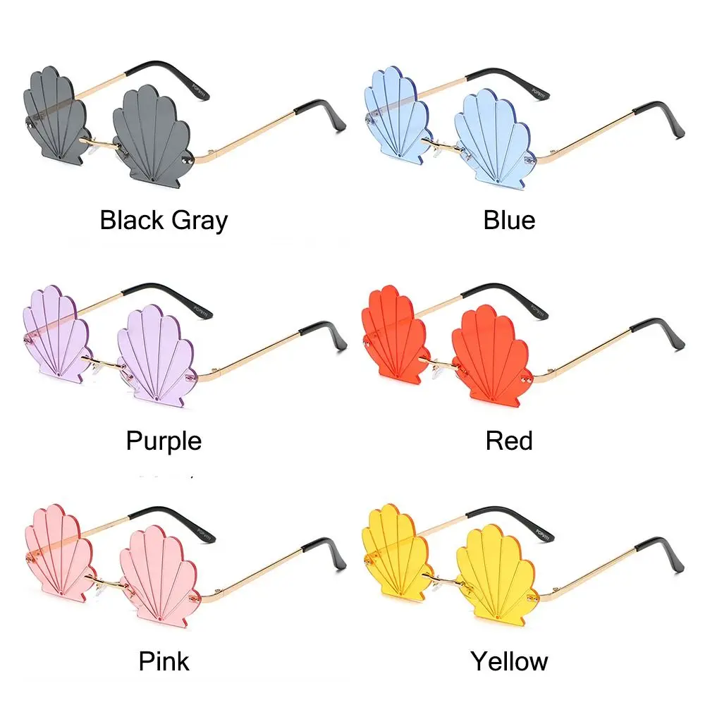 Kacamata hitam tanpa bingkai bentuk bunga, kacamata pelindung terik matahari logam unik bentuk bunga untuk alat peraga foto, pesta