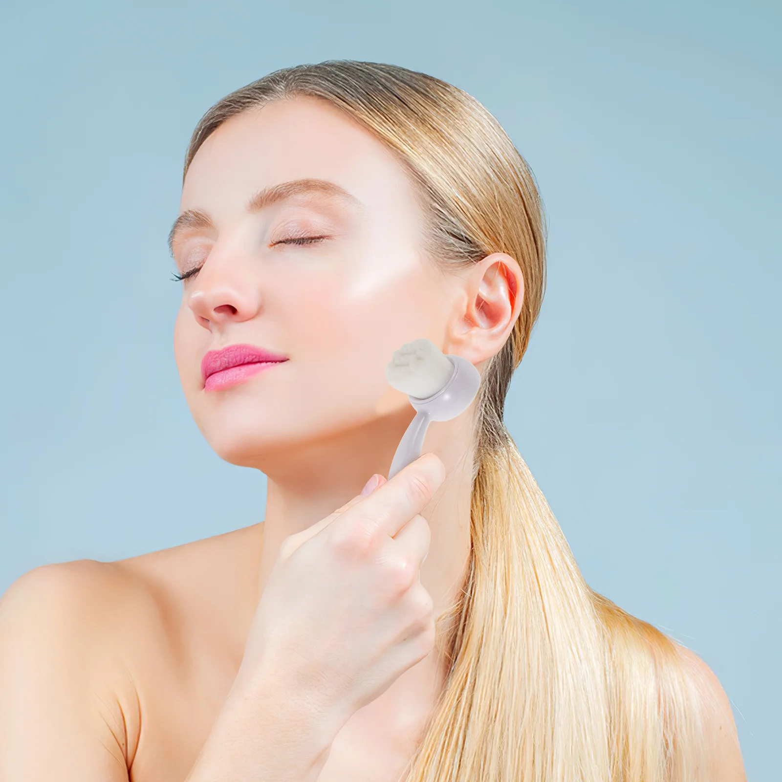 Cepillo de limpieza Facial exfoliante de mango largo blanco para eliminación profunda de espinillas, depurador Facial, cepillo exfoliante Facial suave, maquillaje