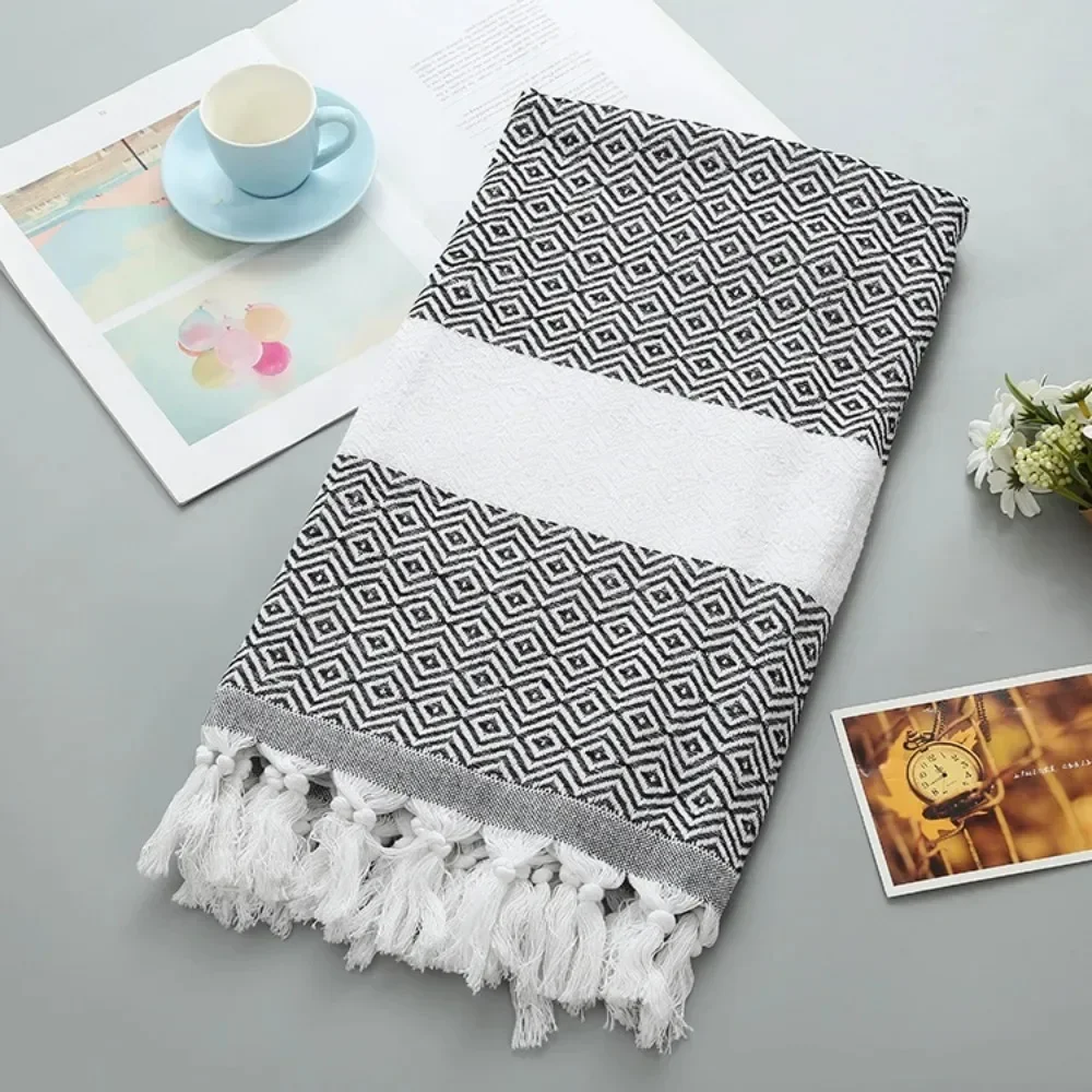 2024 Thickened Polyester/Cotton Plain Türkiye Tassel Diamond Beach Towel,Jacquard Diamond Patterned Bath Towel