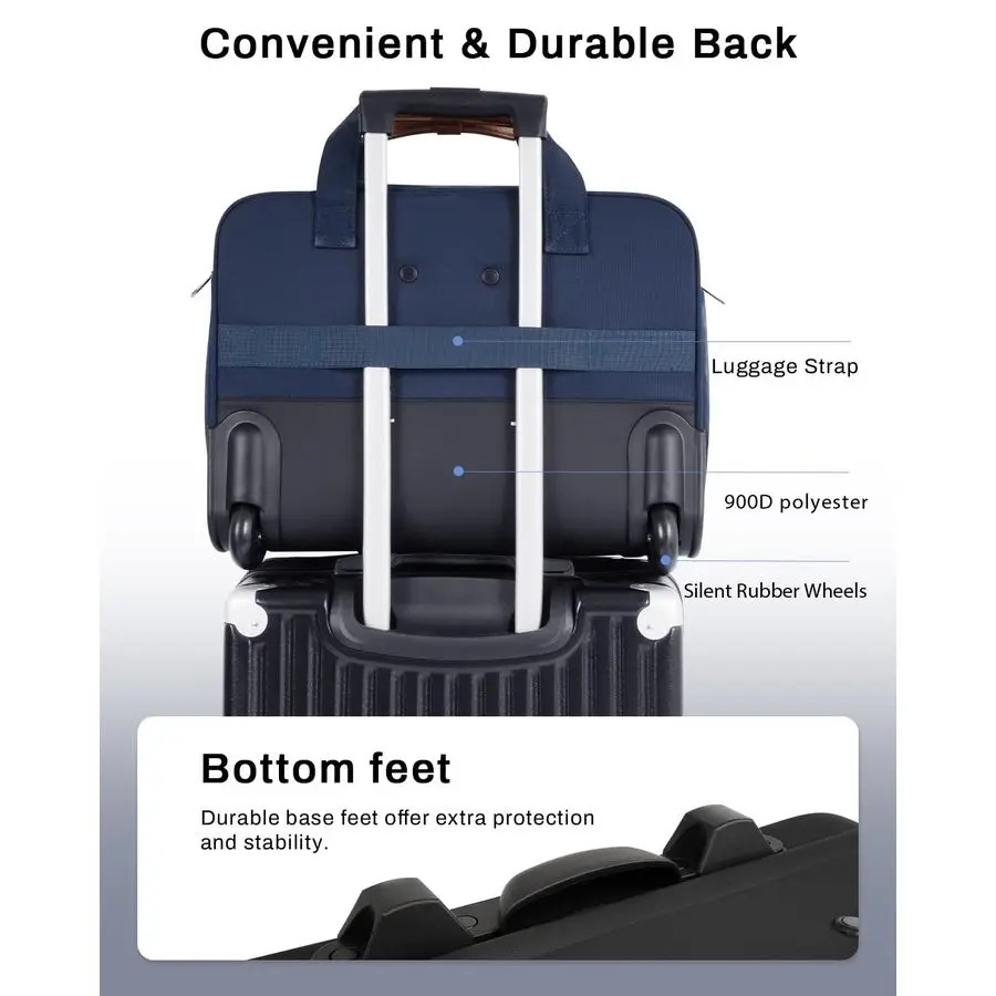 Bolsa para laptop para homens e mulheres, pasta de computador com rolo de 17 polegadas, mala de bagagem de mão com rodas, à prova d'água 2 W