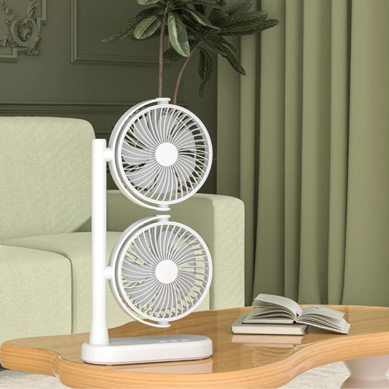 

The double-headed desktop small fan can independently control the wind speed and direction of each fan blade. USB power supply i