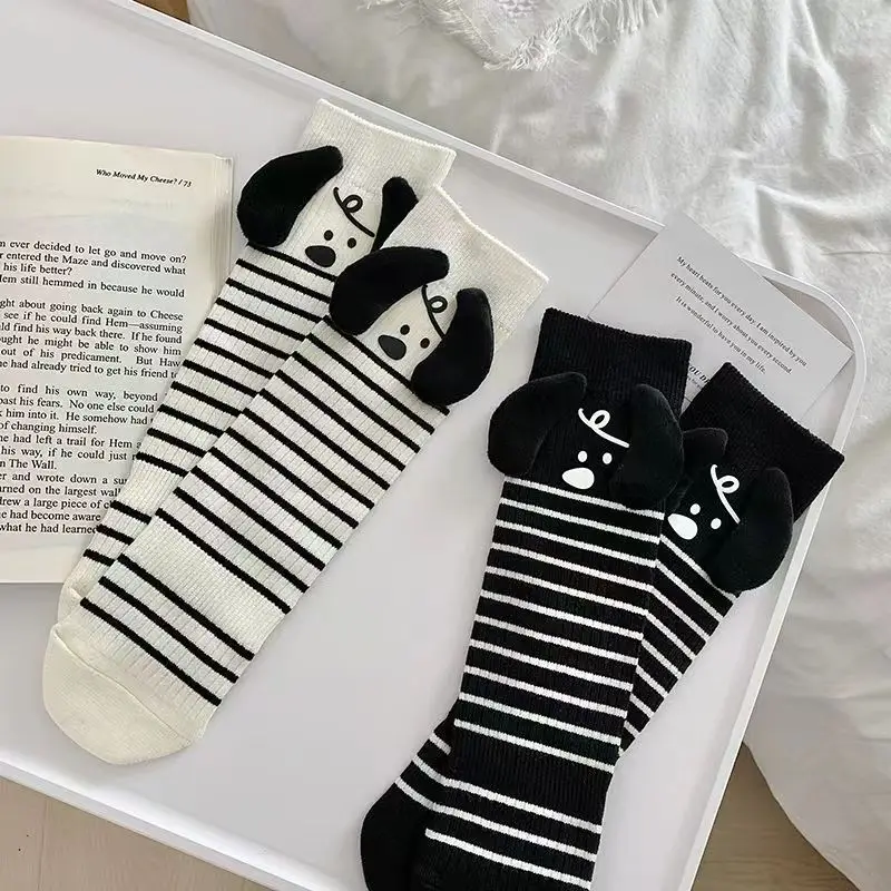 

Socks Women Spring Autumn New Cartoon Striped Puppy Mid-tube High Appearance Level Non-slip Department Preppy Stockings