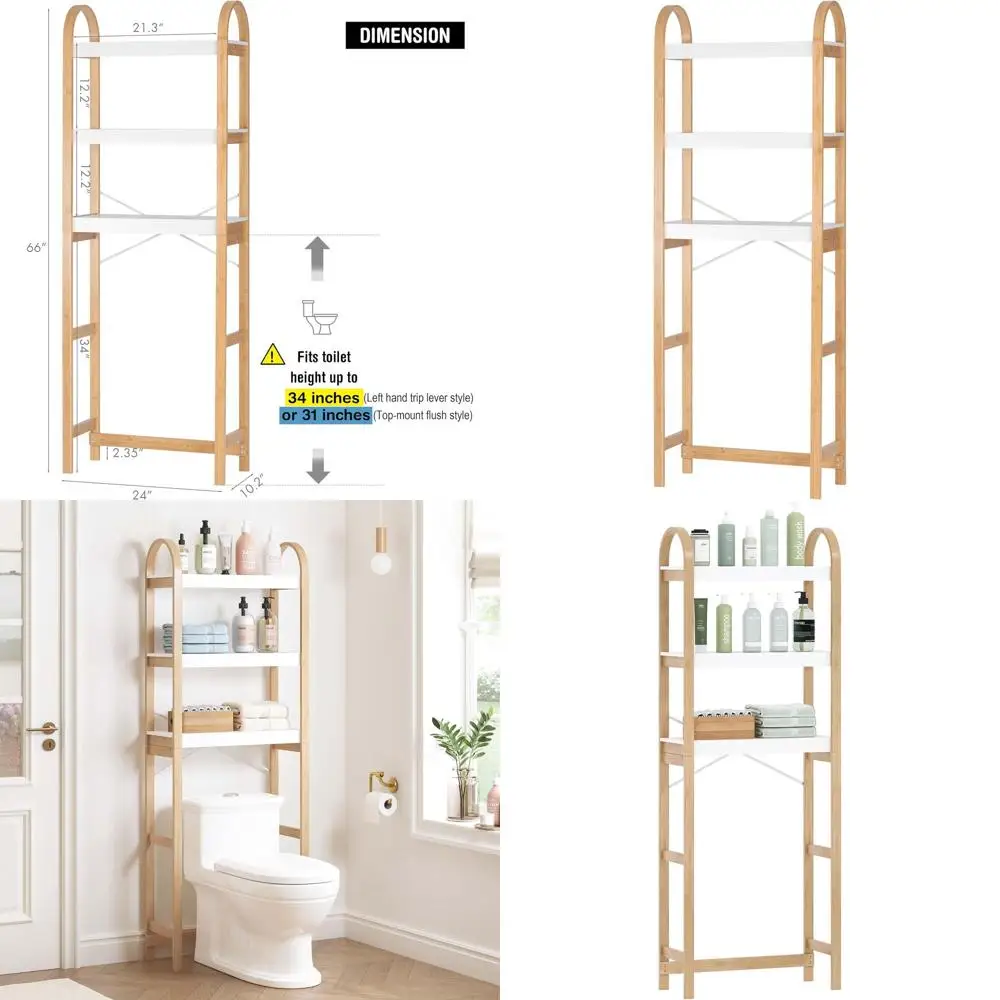 

Трехуровневая бамбуковая полка для хранения над унитазом, компактный органайзер для ванной комнаты с бамбуковой рамой