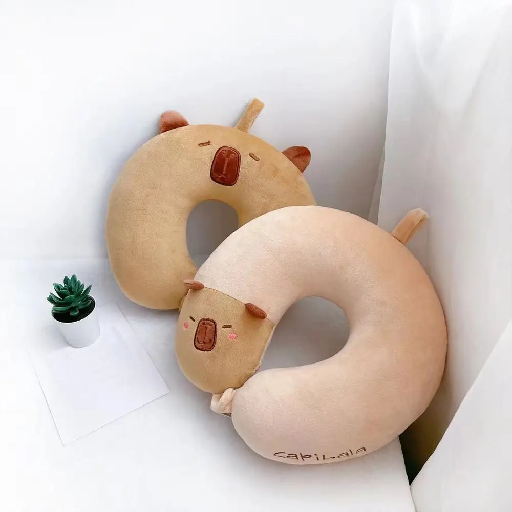 Portable Cotton Capibara Neck Pillow Super Light Head Rest Travel Pillows U-Shape Press to inflate Cervical Pillow Train