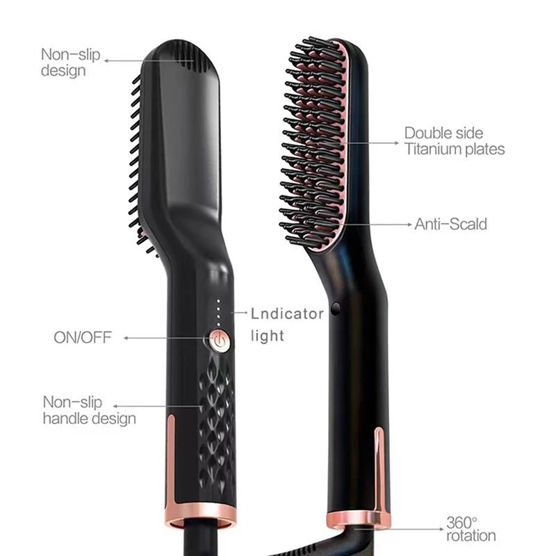 3 in 1 Multifunctional Hair Straightener Comb Brush Beard Straightening Men&Women Ceramic Electric Hot Comb Hair Quick Styler