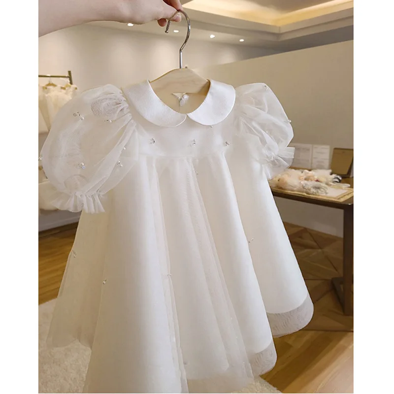 

2024 Princess Tulle Dress for Baby Girls Children Christenning White Dresses Toddlers First Birthday Party Costume Kids Boutique