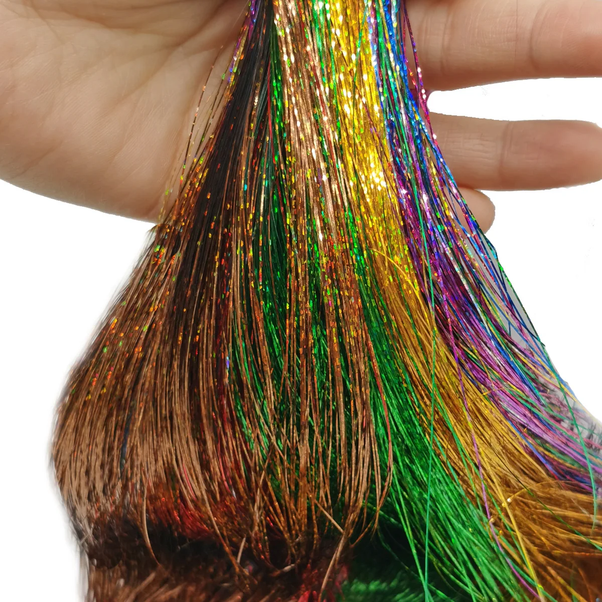 36 inch Sparkle Haar Klatergoud Regenboog Gekleurde Strengen Meisjes Hoofddeksels Hairbinge Haar Laser Valse Hair Extensions Decor Glitter Strip