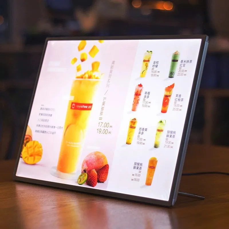 A4 مصباح ليد قابل لإعادة الشحن الإعلان سوبر رقيقة إطار مجلس عرض فيلم داخلي قابل للتبديل لمطعم مقهى البيرة بار متجر