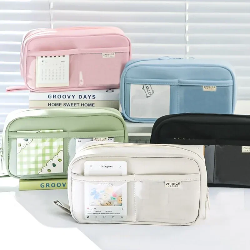 Trousse à Crayons Transparente de Grande Capacité, Étui pour Rangement de Règles, Stylos, Rentrée Sв