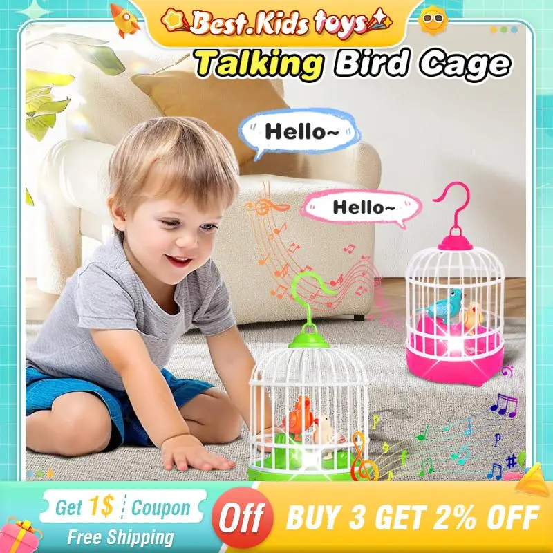 

Electric Talking Bird Cage Toys Pet Touch Inductive Voice Controll Simulation Parrot Lights Sound Children's Education Toy Gift