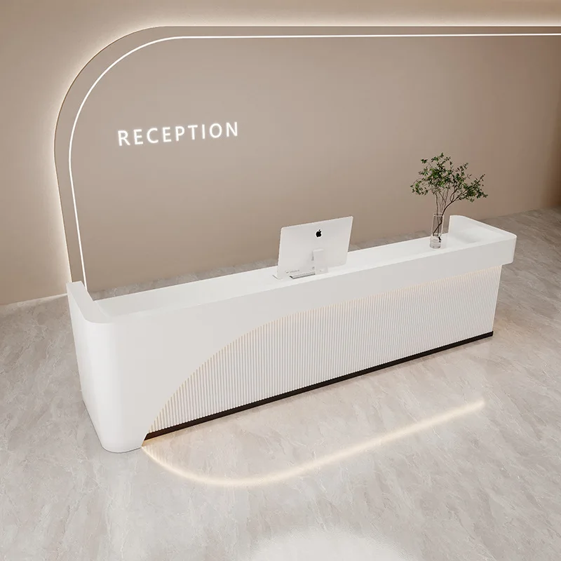Simple modern light luxury beauty salon curved checkout page paint clothing hairdresser bar company front desk reception desk