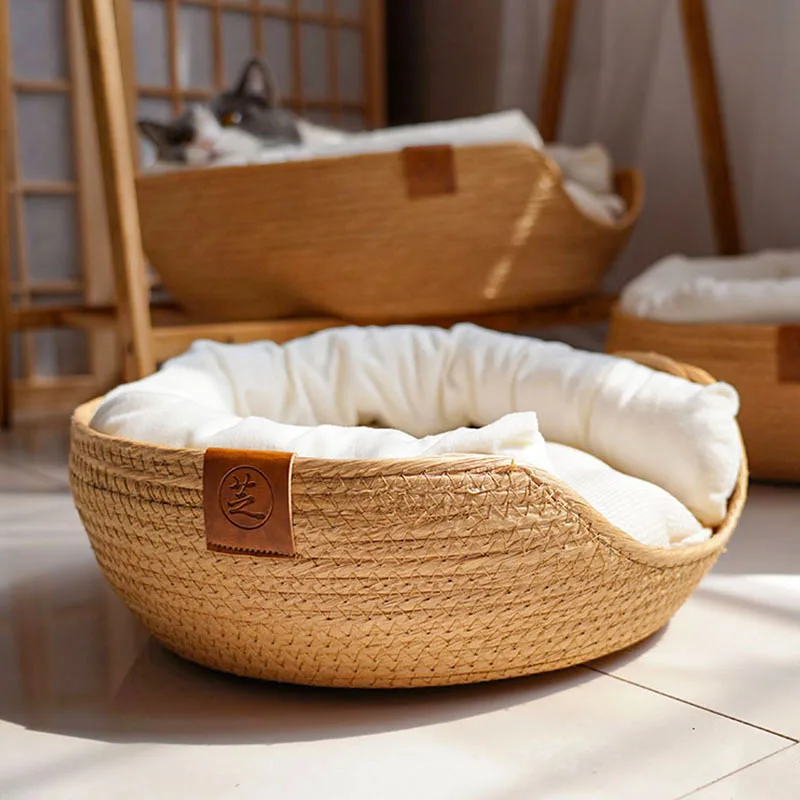 

Four Seasons Pet Bed Kennel for Cat Puppy Dog Beds Sofa Handmade Bamboo Weaving Cat Cozy Nest Pet Accessaries