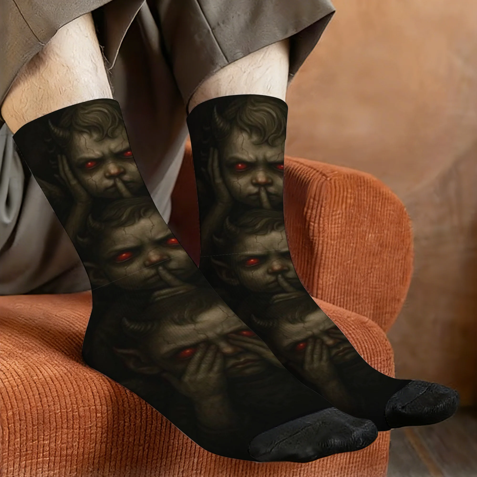 

Мужские носки с принтом «Темный готический табу: Запретный демон», удобные, дышащие, нескользящие, для вечеринок, праздников, веселого подарка