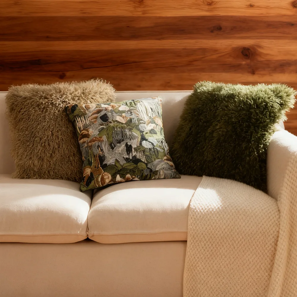 Luxury Imitation Wool Cushion Cover Forest Green Woven Jacquard Pillowcase Decorative Fluffy and Soft Sofa Throw Pillow Covers