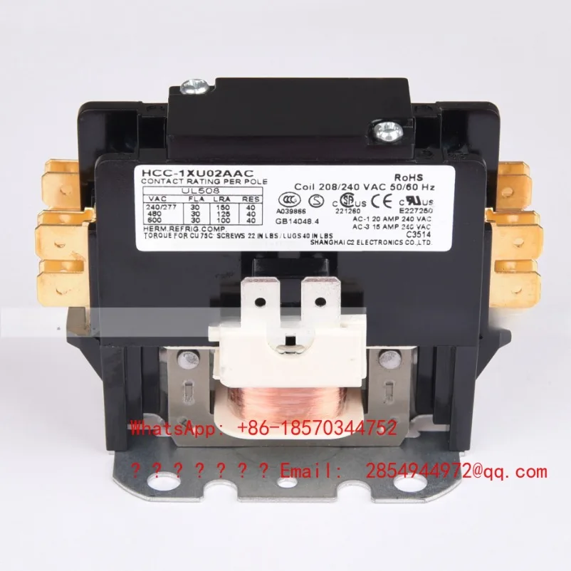 

Контактор переменного тока HCC-1XU02AAC 208V-240V 30A для кондиционеров и льдогенераторов, однофазный, с шиной крепления