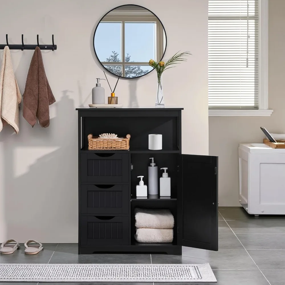 

Bathroom Storage Cabinet Bathroom Floor Cabinet Freestanding Organizer and Storage with Door, 3 Drawers, Adjustable, Customized