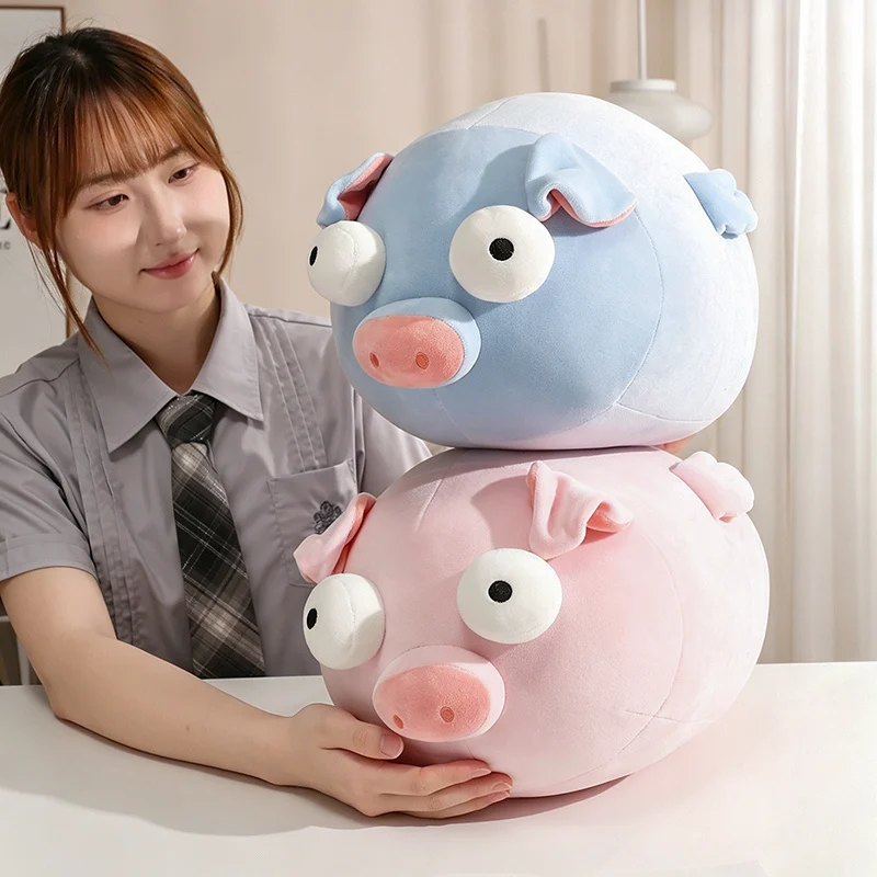 New 55cm Round Pig Fish Plush Toy Stuffed Animal Sweet Soft Cartoon Big Eyed Bead Doll Pillow Sofa Cushion for Girls Gifts Decor