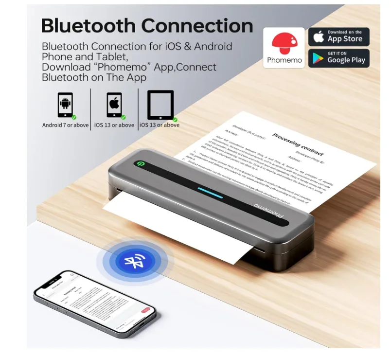 Phomemo Portable Printer M832 300dpi Thermal  Wireless for Travel Inkless Printer Support 8.5'' X 11'' US Letter & A4 Paper