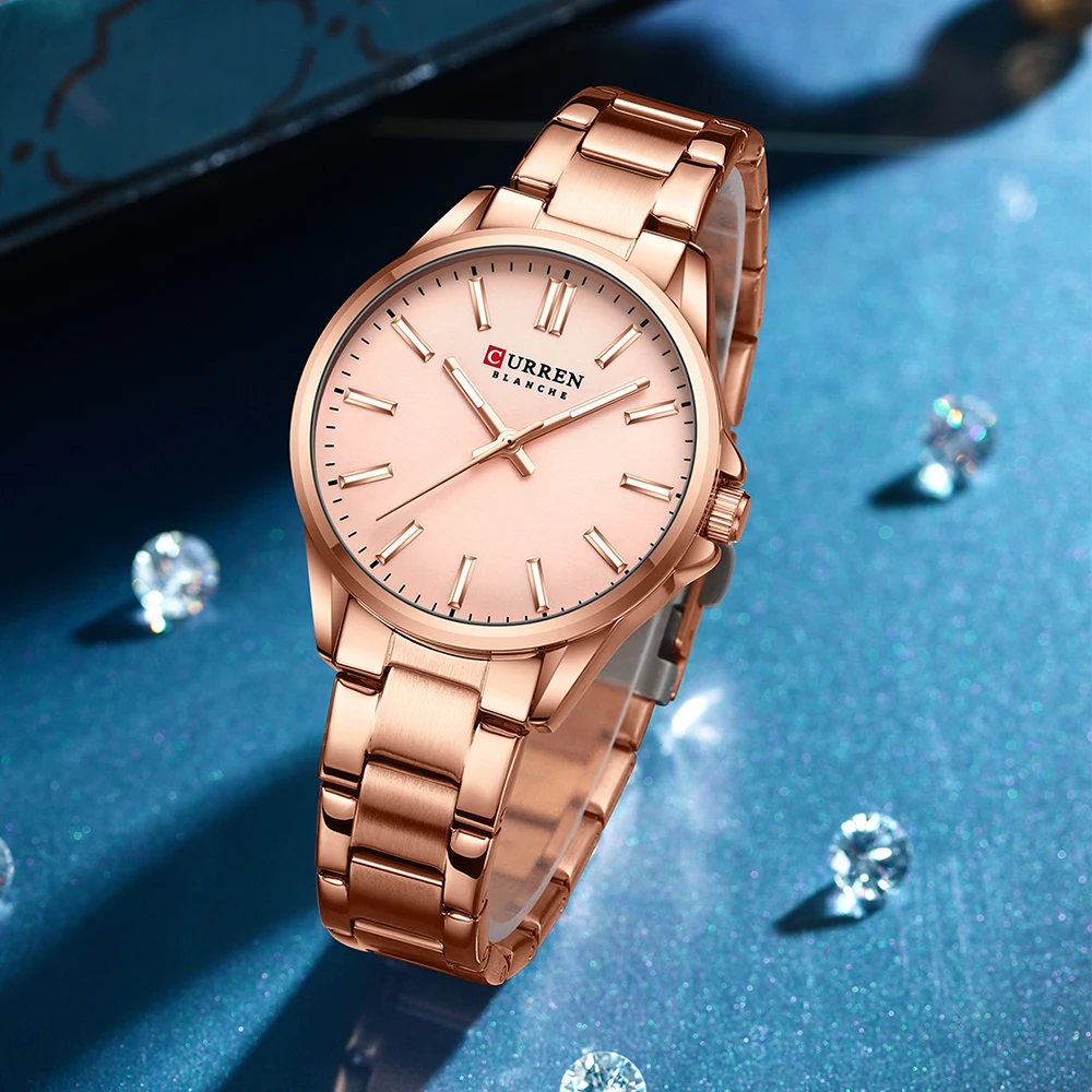 CURREN Simple Elegant Quartz Wristwatches for Women Stainless Steel Band Watches with Luminous Hands Casual Business Ladies