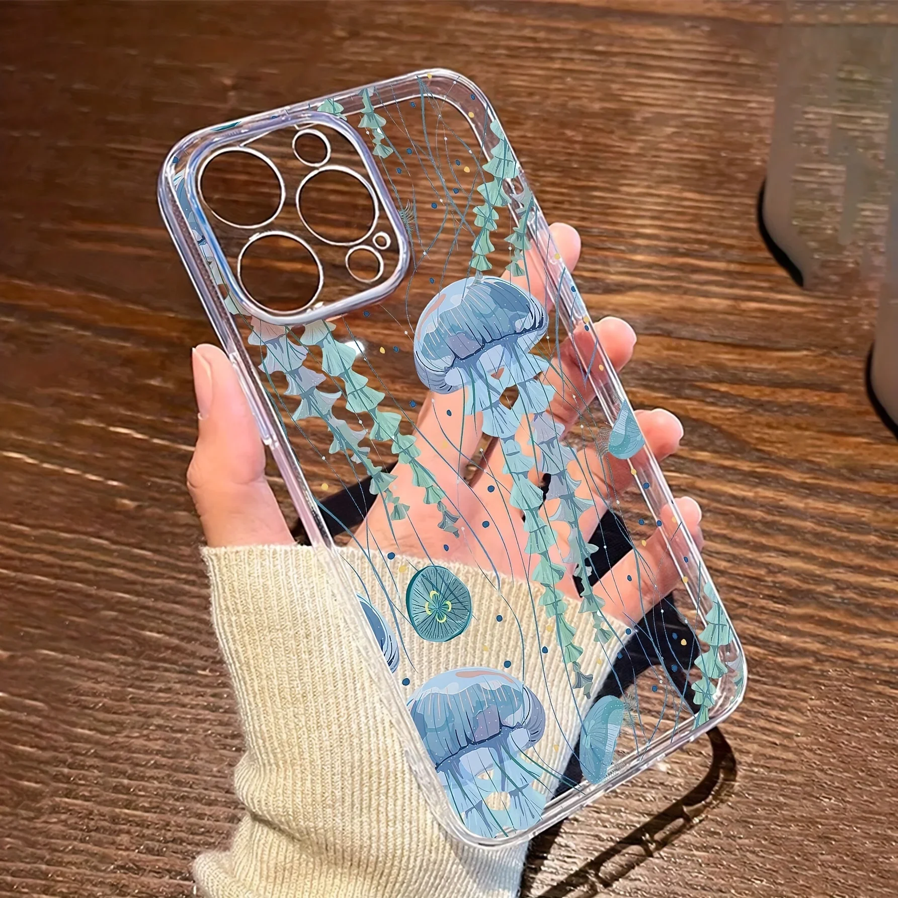 Jellyfish Pattern All-Inclusive Anti-Fall Phone Case for IPhone 16 15 14 13 12 11 Pro Max Transparent Silicone Soft Cover