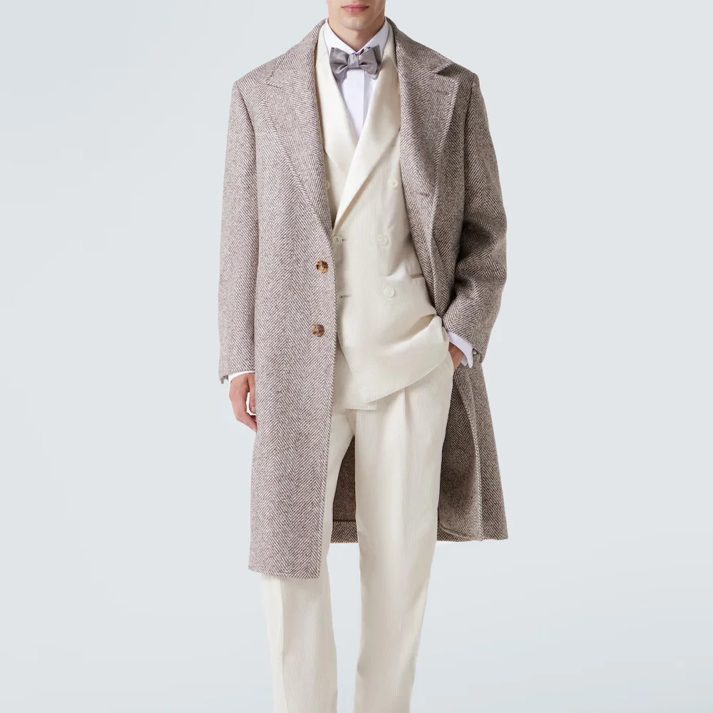 

Large Herringbone Fabric Casual Suit Jackets Casual and Stylish Urban Blazers Suitable for Autumn and Winter Men's Long Coat