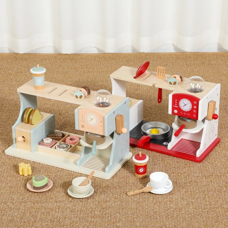 Children Toy Wooden Simulated Coffee Bread Machine Kitchen Toys Miniature Food Dollhouse Accessories Montessori Board Games Gift