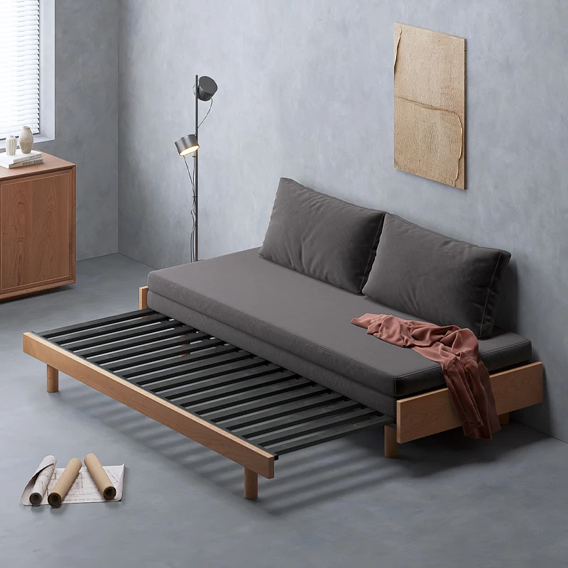 

Solid wood pull-out sofa bed Small apartment push-pull multi-functional dual-purpose sofa bed sheet