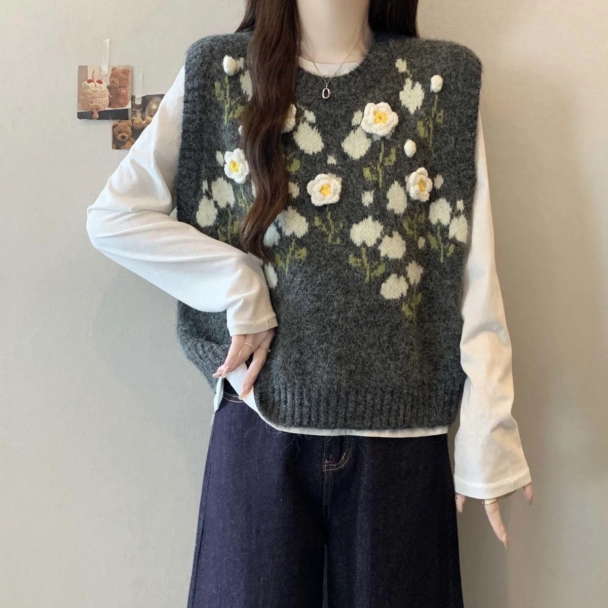 

Весенне-осенний вязаный жилет круглого цвета Ne Svel Верхняя одежда Jaet с растительным цветочным узором для поездок на работу Sle Bal Top Женский фас...