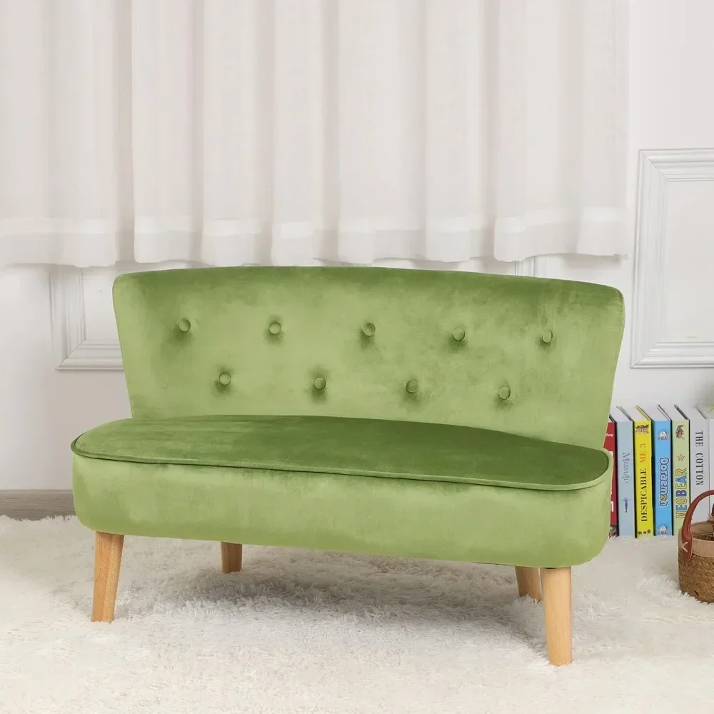 Canapé 2 Places avec Tissu Velours pour Enfant, Chaise avec Cadre en Bois, Cadeau pour Enfants de 3 à 6 Ans, Longueur 35.6 Pouces, Vert Ange