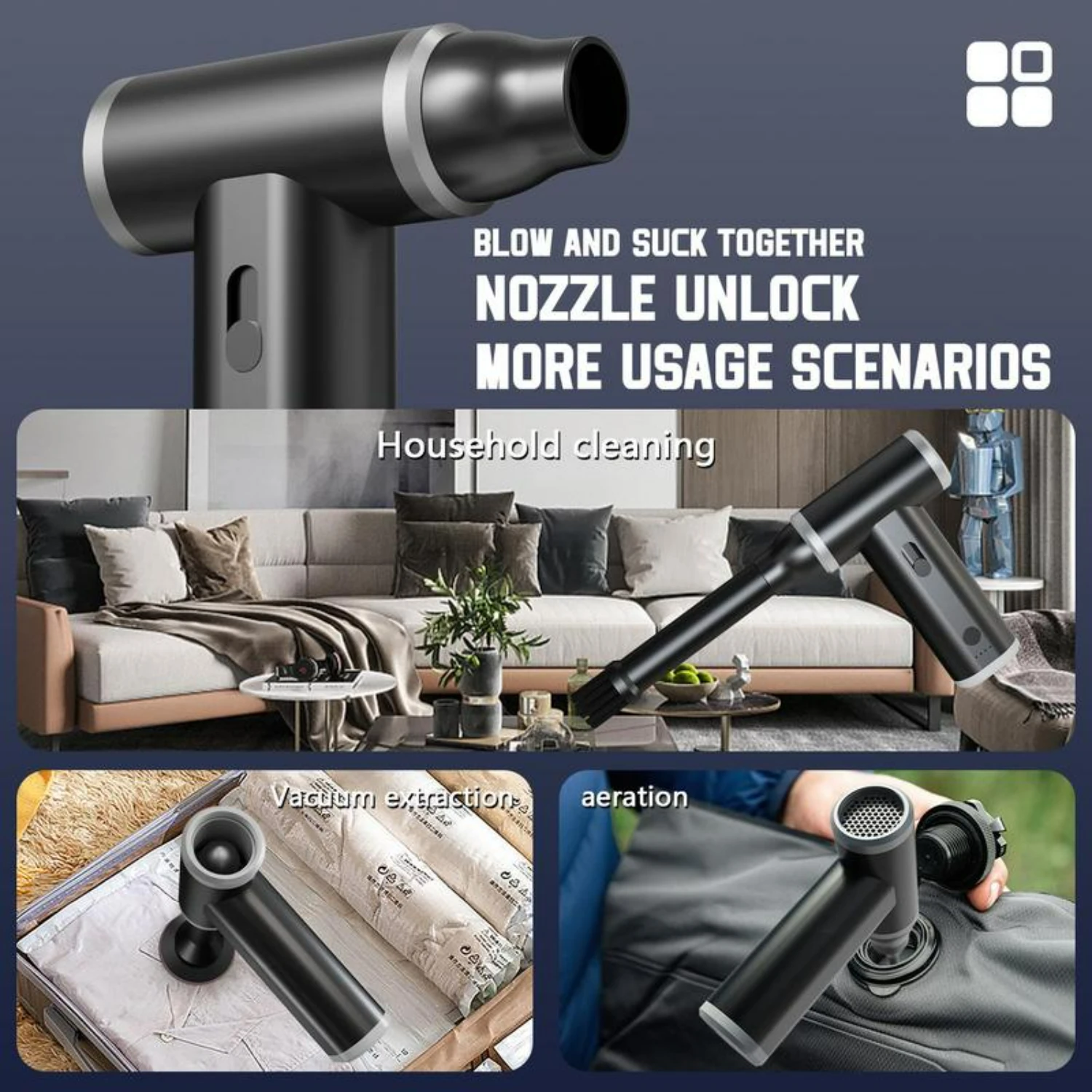 พัดลมเทอร์โบเจ็ทแบบชาร์จ USB ขนาดกะทัดรัดและพกพาได้ - พัดลมเทอร์โบมือถือทรงพลังสําหรับสํานักงาน การอบแห้งในรถยนต์ การทําความสะอาด และกลางแจ้ง