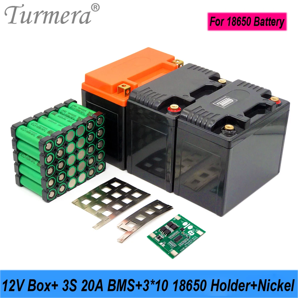 Turmera 12V 20Ah a 35Ah scatola di immagazzinaggio della batteria del motociclo 3 x10 18650 supporto 3S 20A BMS con nichel a saldare uso in sostituire il piombo-acido