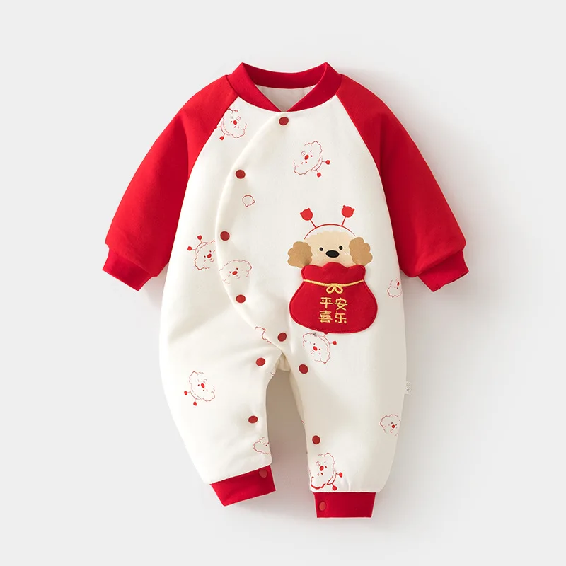 

Детский комбинезон из хлопка 120 г с утеплением, стеганый, для осени и зимы, ярко-красный, утолщенный, на Новый год