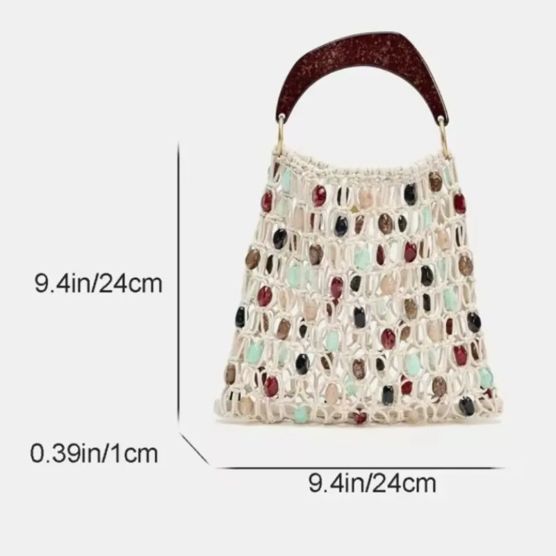 NEW Bohemian Rope Crochet Women Bag Color Beading Beach Bags for Women Handmade Hollow Knitting Handbags and Purses Woven Bag
