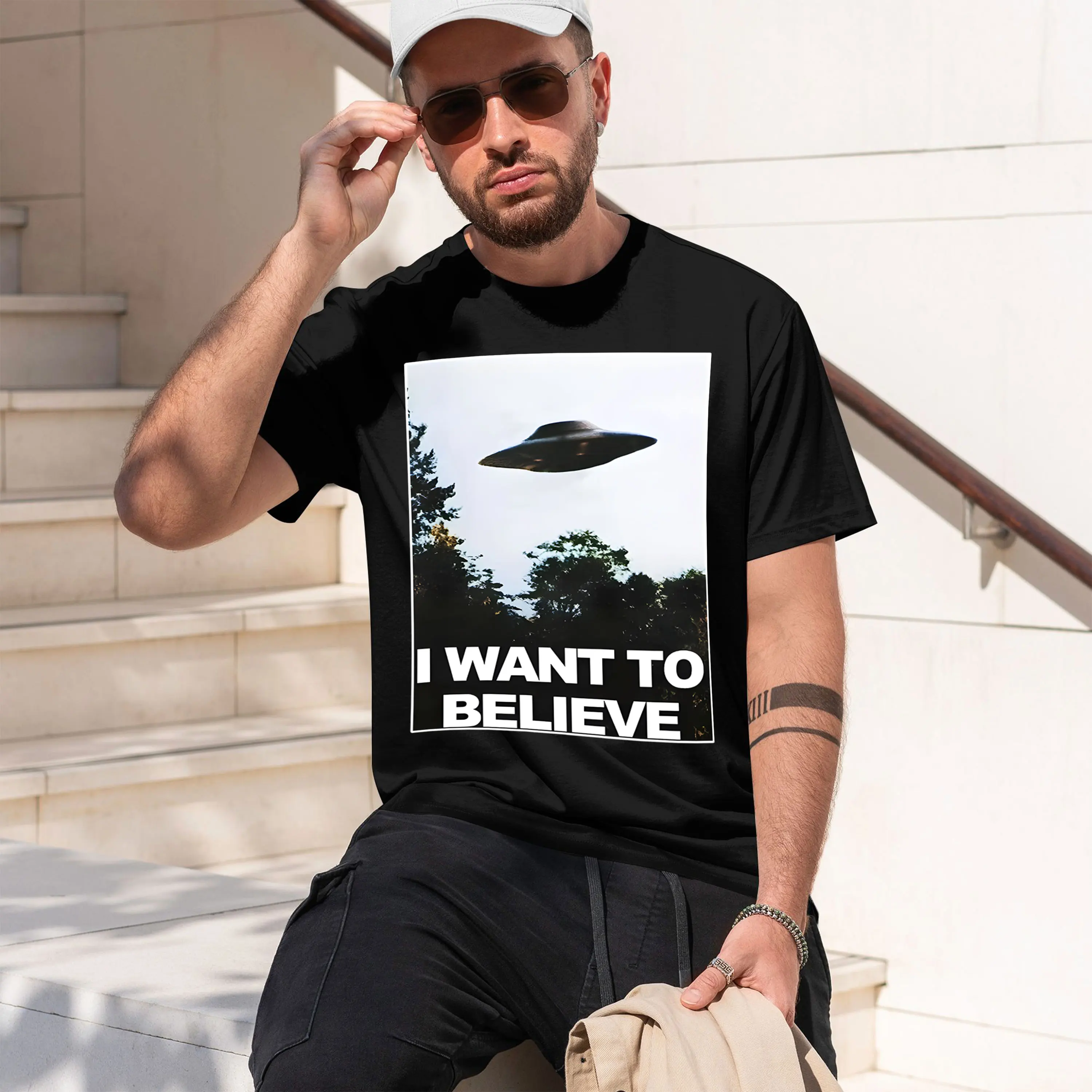 Camiseta masculina de manga curta com gola redonda, modelo novo Maxi 2026, x Files I Want to Believe, casual clássica, várias cores e tamanhos para D