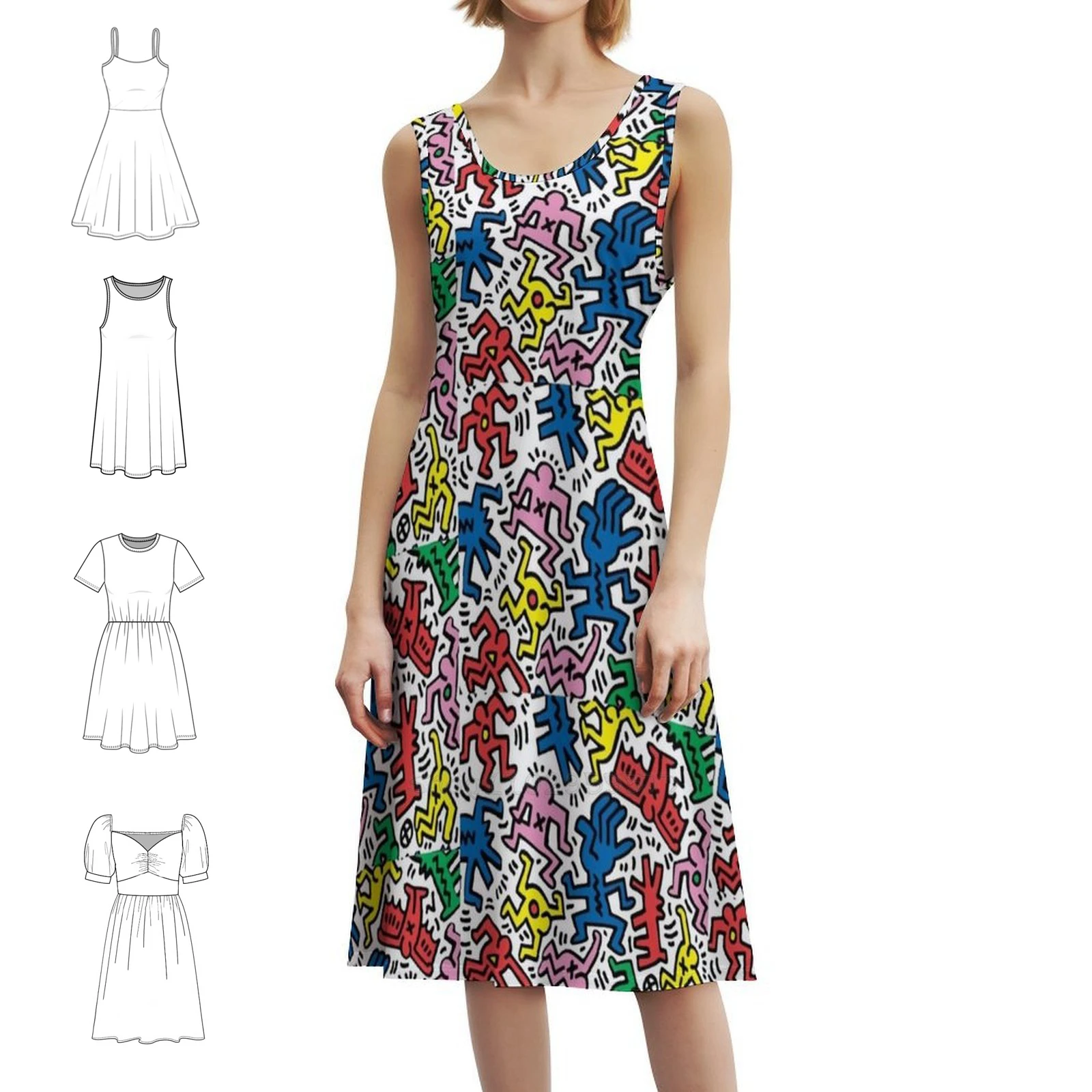 فستان هارينج بوب آرت بوهو أنيق أنيق لحفلات الزفاف على الشاطئ، فستان غير تقليدي لفن البوب، ملابس نسائية مضحكة برسوم كارتونية #1