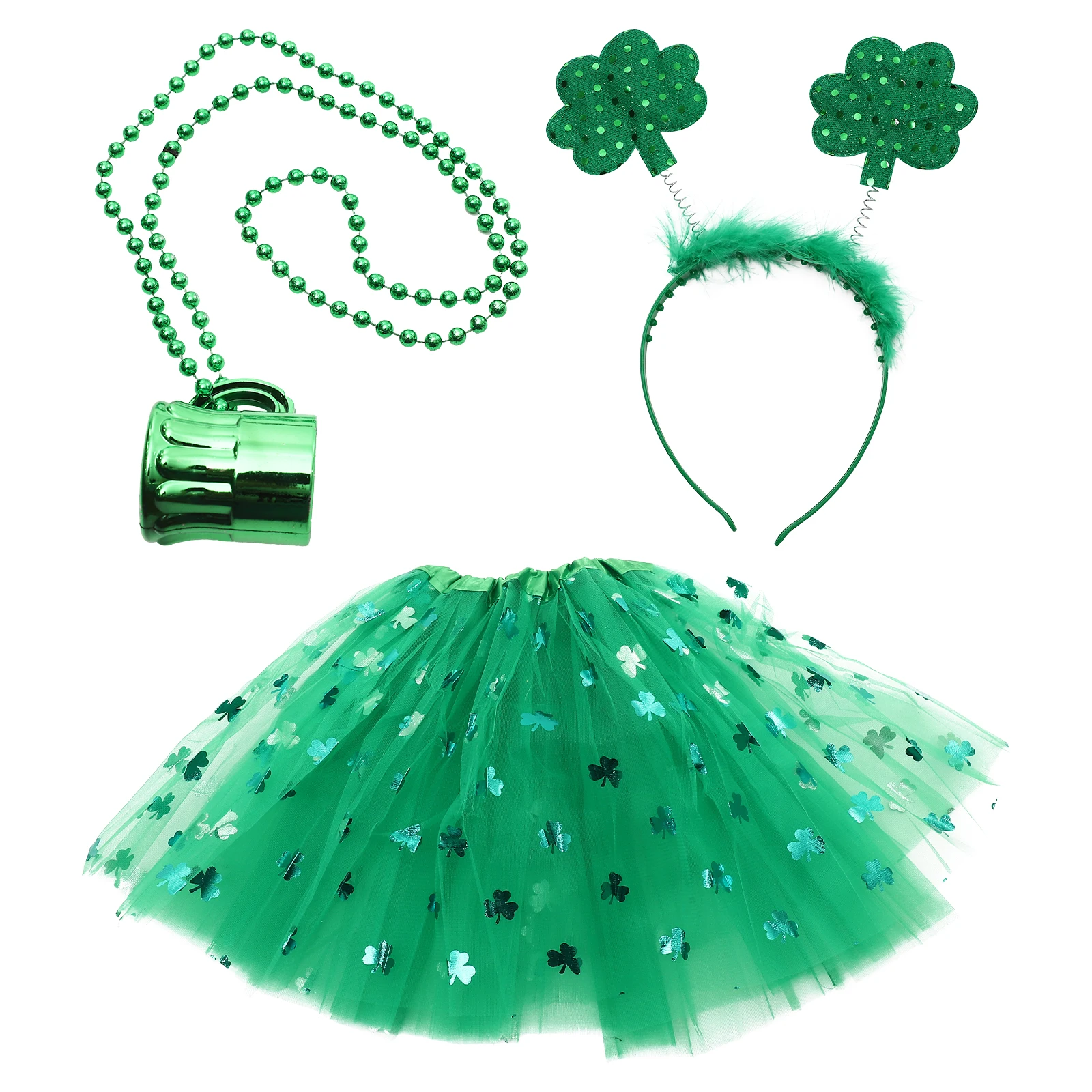 

Clover Headband St Patricks Day Accessories Irish Festival Costume Props Shamrock Tutu Skirt Headdress Necklace Party Ornaments